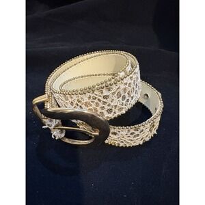 Vintage Elite Belt Womens S Gold Trim Buckle Retro Metallic Lace design